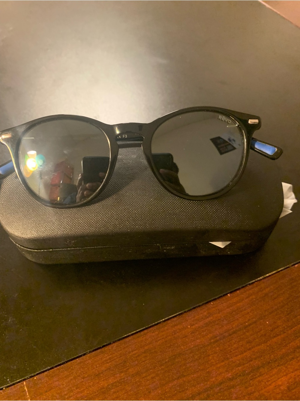 Revo Men’s Black Sunglasses with Subtle Blue Temple Accents - 100% authentic